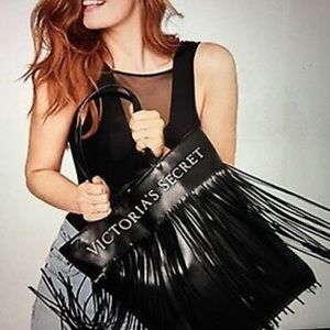 Victoria’s Secret Black Faux Leather Fringe Tote🖤
